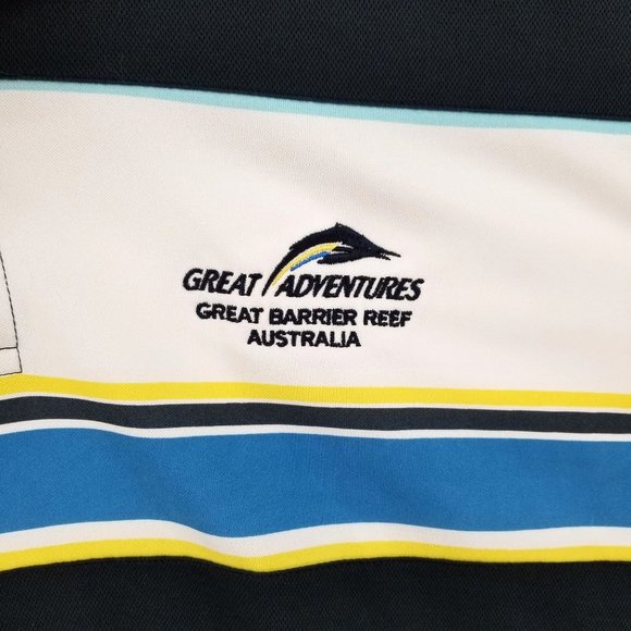 Sporte Leisure Polo Shirt Mens Black Blue Striped Great Barrier Reef Size M - Picture 4 of 11